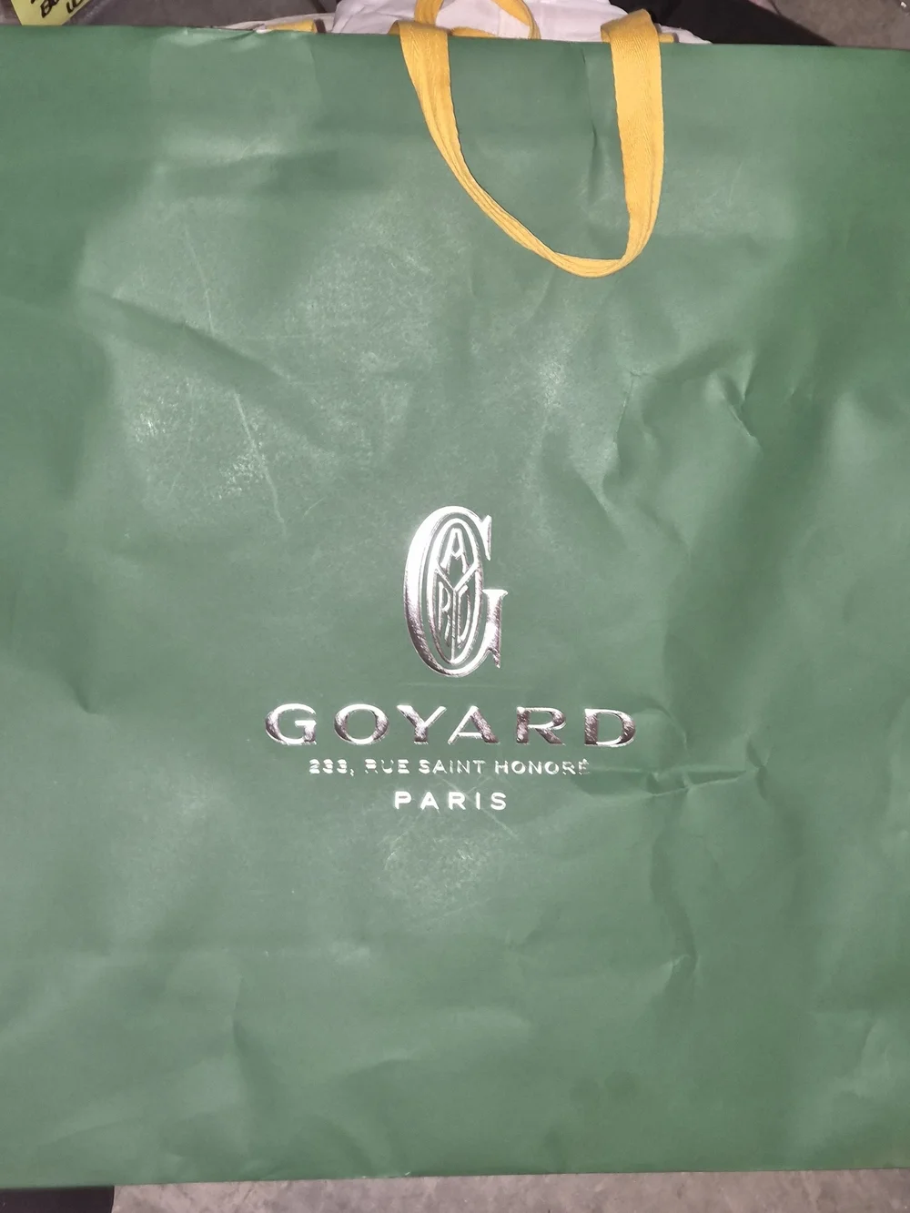 Authentic Goyard XL Green Paper Shopping Bag with Cards Ribbon Tag 23x19.5x6
